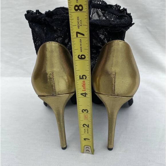 Stella Luna Black Lace & Gold Pointed Toe Booties, Size 38 (US 8), Ankle Boots - Picture 9 of 13